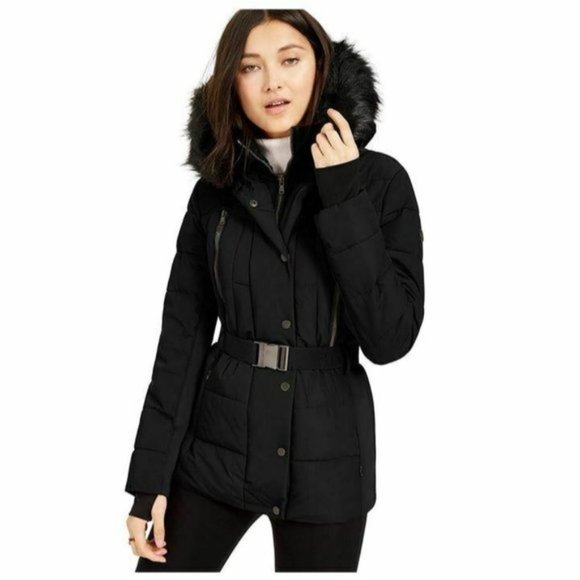 MICHAEL Michael Kors Jackets & Blazers - Michael Kors Faux Fur Trimmed Hood Belted Coat